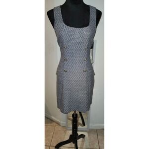 Kingston Grey Navy Tweed Double Breasted Sleeveless Mini Dress Womens